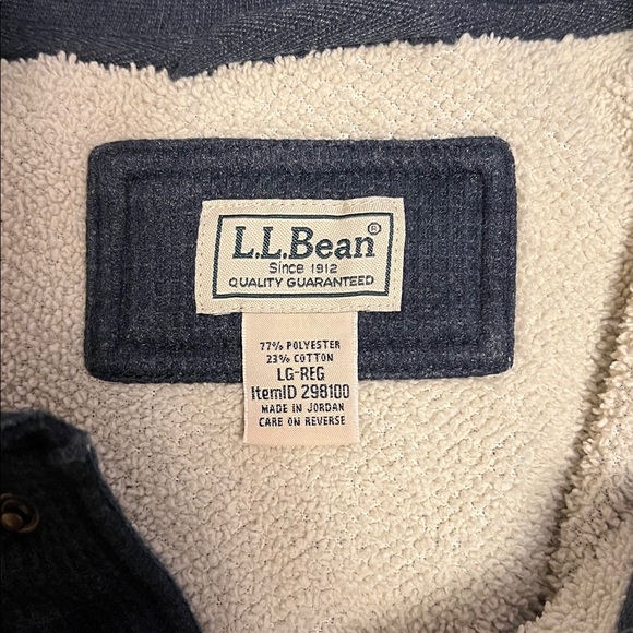 L.L. Bean Navy Men's Waffle Knit Fleece Lined Henley Size Large - Picture 3 of 5